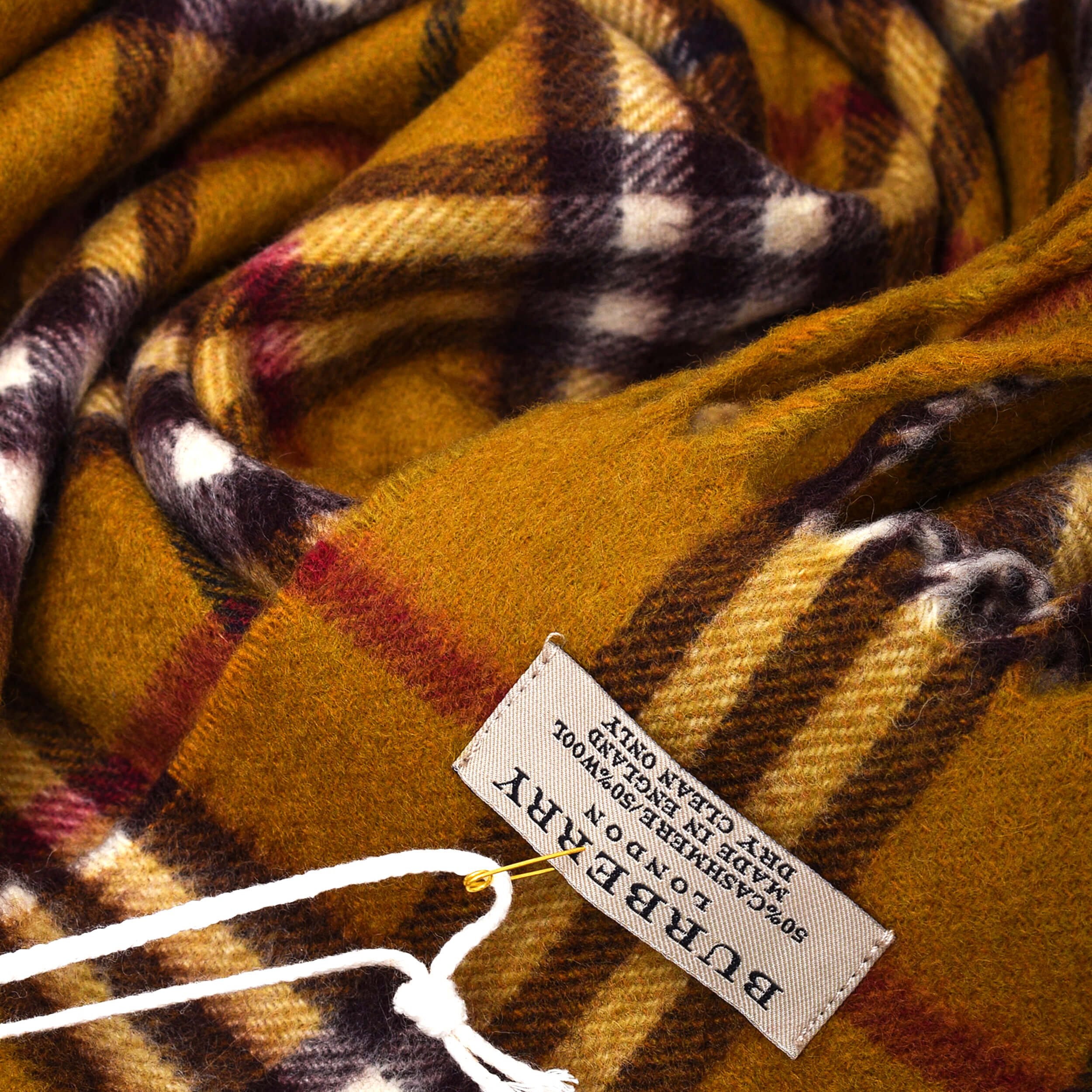 Burberry - Mustard  Wide Check Cashmere Scraf